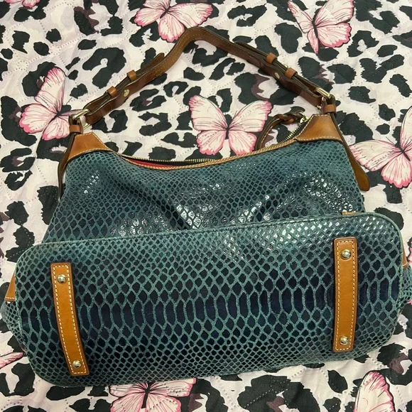 Dooney & Bourke Erica 90s Hobo Bag Snake Embossed Navy Blue Leather Suede Purse - Picture 7 of 11